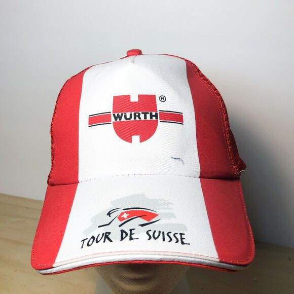 Wurth Tour De Suisse Hat Cap Spell Out Logo Snap Back Trucker Baseball Dad Red - Picture 1 of 7